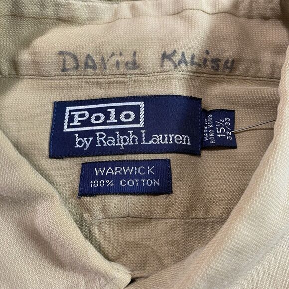 POLO RALPH LAUREN Warwick Shirt Long Sleeve Button Front Pocket Mens 15.5 M Tan - Picture 8 of 8